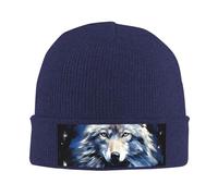 Beanie Hat for Women Men Soft Warm Knitted Hat Wolf Head Winter Hat Knit Hat Navy Blue