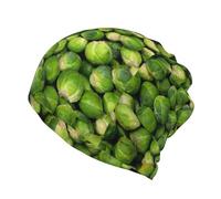 Beanie Hat,Neck Gaiter Knitted Hat Face Mask Scarf Balaclava Slouchy Running Hat,Green Brussel Sprout Print