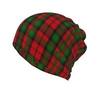 Beanie Hat,Neck Gaiter Knitted Hat Face Mask Scarf Balaclava Slouchy Running Hat,Red and Green Clan Kerr Tartan Plaid