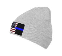 Beanie Hat Ripped Style American and Thin Blue Line Flag Knit Hat Unisex Beanie Cap Cozy Knit Cap for Fishing Running Outdoor