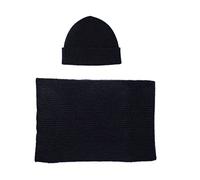 Beanie Hat Scarf Set Rib - Lomond Lambswool - Clyde - Chunky Knit (Navy)