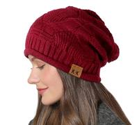 Beanie Hat Women - Winter Warm Knitted Beanies Ladies Thermal Wooly Soft Slouchy Beanie Skull Cap Cable Knit Hat for Women Outdoor WineRed