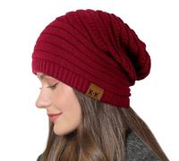 Beanie Hat Women - Winter Warm Knitted Beanies Ladies Thermal Wooly Soft Stretch Slouchy Beanie Skull Cap Cable Knit Hat for Women Girls Outdoor Red