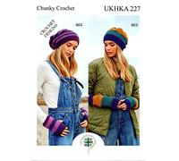 Beanie Hats & Fingerless Mitts Crochet Knitting Pattern in Chunky - UKHKA 227