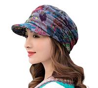 Beanie Hats for Women, Boho Floral Printed Winter Hat Fleece Lined Ladies Beret Hat Warm Hat Peaked Baker Boy Hat with Visor