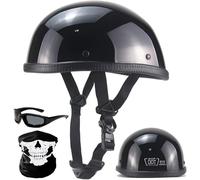 Beanie Motorcycle Half Shell Helmets with Mask Goggles,German Style Open Face Jet Novelty Helmet for Men Women, DOT Approved Scooter Cruiser Chopper Skull Cap Electric Retro Helme B1,XXL/(63~64cm)