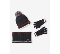 Beanie + Snood + Gloves Set in Rib Knit for Boys navy blue
