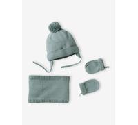 Beanie + Snood + Mittens Set for Baby Boys, Basics aqua green