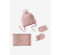 Beanie + Snood + Mittens Set for Baby Girls rosy