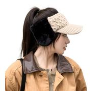 Beanie with Ponytail Hole - Open Top Knit Hat Brim, Warm Winter Cap, Stretch Soft Outdoor Headwear, Daily Accessory | Comfortable Cold Weather Style Before for Women Girls Golf Tennis Running Beige