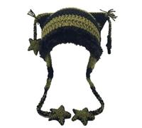 Beanies Cat Beanie Y2k Beanie Goth Knit Hat Grunge Crochet Hats for Women y2k Accessories, Black Green, M