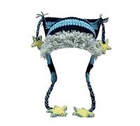Beanies Cat Beanie Y2k Beanie Goth Knit Hat Grunge Crochet Hats for Women y2k Accessories, Blue Black, Medium