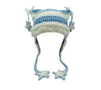 Beanies Cat Beanie Y2k Beanie Goth Knit Hat Grunge Crochet Hats for Women y2k Accessories, Blue White-a, M