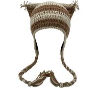 Beanies Cat Beanie Y2k Beanie Goth Knit Hat Grunge Crochet Hats for Women y2k Accessories, Brown-a, M
