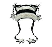 Beanies Cat Beanie Y2k Beanie Goth Knit Hat Grunge Crochet Hats for Women y2k Accessories, White Black-a, M