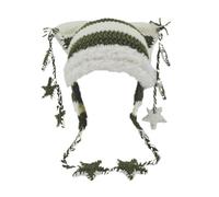 Beanies Cat Beanie Y2k Beanie Goth Knit Hat Grunge Crochet Hats for Women y2k Accessories, White Green-a, M