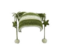 Beanies Cat Beanie Y2k Beanie Goth Knit Hat Grunge Crochet Hats for Women y2k Accessories, White Green-c, M