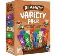 Beanies Coffee Sachets Variety Box Instant Flavoured Coffee 10 Different Flavours Low Calorie - Nutty Hazelnut, Irish Coffee, Creamy Caramel, Very Vanilla, Double Chocolate Beanies Instant Coffee