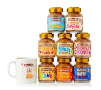 Beanies Flavoured Instant Coffee Birthday Gift Set with Mug 400g (8 x 50g Jars) - Nutty Hazelnut, Caramel, Cookies & Cream, Birthday Cake & More, Sugar Free, Low Calorie