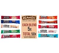 Beanies Flavoured Instant Coffee Sticks Variety Pack - 50 Sachets, 10 Different Blends (5 of Each Flavour) - Sugar Free, Low Calorie, Vegan Instant Coffee Sticks