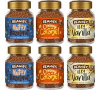 Beanies Flavoured Instant Coffee Variety Pack - 6 x 50g jars - Creamy Caramel, Nutty Hazelnut and Very Vanilla