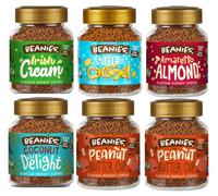 Beanies Flavoured Instant Coffee Variety Pack - 6 x 50g jars - Irish Cream, salted caramel, Amaretto Almond, Coconut Delight, Peanut Butter