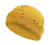 Beanies for Big Heads Men Creative Pin Three-Ring Knitted Hat Outdoor Warm Hole Wool Melon Cap Suitable for Outdoor Shopping Sports (Color : Yellow)