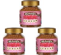 Beanies Strawberries & Cream Flavoured Instant Coffee 150g (50g x 3 Pack) - Sugar-Free, Low-Calorie, Vegan, Dairy-Free, Quick Brew, Rich Summer Flavour, Freeze-Dried Coffee Granules