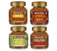 Beanies Winter Warmers Flavoured Instant Coffee Variety Pack 200g (4 x 50g Jars) - Includes Cinder Toffee, Christmas Pudding, Gingerbread & Pumpkin Spice, Sugar Free, Low Calorie, Vegan & Gluten Free