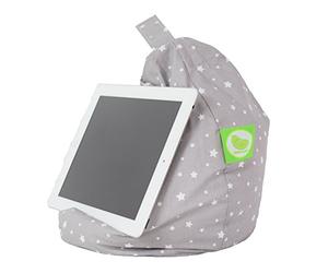 BeanLazy Tablet Stand Mini Bean Bag - Grey Stars 100% Cotton Supportive Cushion Holder - Universal Pillow Stand for iPad, eReaders, Books & Tablets