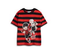Beano Dennis The Menace Boys Red Graphic Tee | Short Sleeve Crew Neck T-Shirt with Mischief Maker Print | Kids Cartoon Top | Gnasher Character Streetwear Merch - 7-8 Years