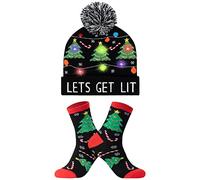 Beanumerous Christmas Light Up LED Beanie Funny Hat Novelty Socks, Xmas Gifts Presents For Men Women Teen