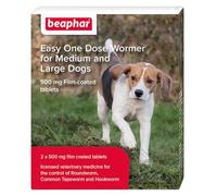 Beaphar - Easy One Dose Worming Tablets For Medium & Large Dogs from 8kg-20kg - Kills Roundworms, Tapeworms & Hookworms - Veterinary medicine - 2 tablet pack