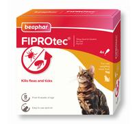 Beaphar - FIPROtec Spot-On Flea & Tick Treatment for Cats - 6 Pipettes - Kills Fleas & Ticks - Veterinary Medicine - Easy to Apply Monthly - For Cats & Kittens from 8 Weeks Old, Weighing Over 1kg