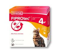 Beaphar - FIPROtec Spot-On Flea & Tick Treatment for Cats - 4 Pipettes - Kills Fleas & Ticks - Veterinary Medicine - Easy to Apply Monthly - For Cats & Kittens from 8 Weeks Old, Weighing Over 1kg