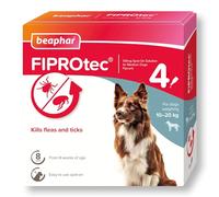 Beaphar - FIPROtec Spot-On for Medium Dogs (10- 20kg) - Kills Fleas & Ticks - Vet Strength Treatment - 4 Pipettes