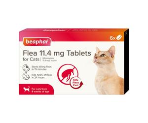Beaphar - Flea Tablets for Cats & Kittens - 6 Treatment Pack - Rapid Knock Down of Fleas - Starts Killing Fleas in 15 Minutes, Kills 100% in 24hrs -