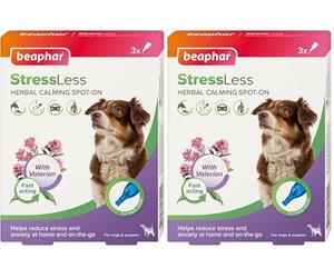 Beaphar - StressLess Herbal Calming Spot-On for Dogs - Reduces Stress & Anxiety at Home and On-the-Go - With Valerian Extract - For Dogs & Puppies - 3 x 1 W oses -Easy-to-Use Spot-On Pipettes