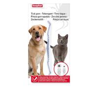 beaphar - Tick Pen for Dogs and Cats - Safe Removal of Ticks - Double Head Catching Slot for All Tick Sizes - Reusable - Can Be Taken Anywhere - 12 cm - White