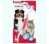 Beaphar, Double - Ended Toothbrush, Dental Care For Dogs & Cats, Targets Hard - to - Reach Areas, Helps Prevent Bad Breath and Combat Plaque, Suitable for all Mouth Sizes, Red, White, 1 Count