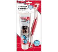 Beaphar | Toothbrush & Toothpaste Dental Care Kit | For Dogs & Cats Double-Ended Toothbrush & Liver-Flavoured Enzymatic Toothpaste, 100g Tube