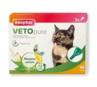 Beaphar - VETOpure Flea Spot On for Cats, 3 pipettes - Plant-Based Protection - Repels Fleas for up to 4 Weeks - Pack Provides up to 12 Weeks Protection - Contains Margosa Extract