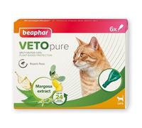 Beaphar - VETOpure Flea Spot On for Cats, 6 pipettes -Plant-Based Protection - Repels Fleas for up to 4 Weeks - Pack Provides up to 24 Weeks Protection - Contains Margosa Extract