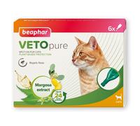Beaphar - VETOpure Flea Spot On for Cats, 6 pipettes -Plant-Based Protection - Repels Fleas for up to 4 Weeks - Pack Provides up to 24 Weeks P