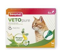 Beaphar - VETOpure Flea Spot-On for Cats - Repels Fleas For Up To 4 Weeks - Plant-Based Flea Protection - 6 Pipette Pack Providing Up to 24 Weeks Flea Repellency - For Cats From 12 Weeks Old