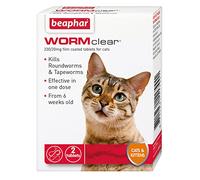 Beaphar - WORMclear® Tablets for Cats - 2 Tablet Pack - Kills All Common UK Intestinal Worms (Roundworms & Tapeworms) - Vet Strength Worm Treatment - Meaty-Flavoured - For Cats Over 6 Weeks Old & 1kg