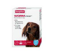 Beaphar - WORMclear® Tablets for Dogs up to 20kg - 2 Tablets - Kills All Common UK Intestinal Worms (Roundworms & Tapeworms) - Vet Strength Wormer - Pork-Flavoured - For dogs over 2 weeks old & 3kg