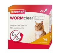 Beaphar - WORMclear Spot-On for Cats - 2 Pipettes - Kills Tapeworms - Vet Strength Medicinal Worming Treatment - Easy-To-Use Spot-On Wormer - Suit