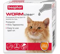Beaphar | WORMclear® Spot-On for Cats | Kills Tapeworms | Vet Strength Treatment | Easy To Use | 2 Pipettes