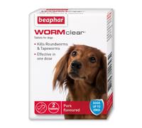 Beaphar WORMclear Tablets for Dogs, Kills all Common UK Intestinal Worms (Roundworms and Strength Treatment, Pork-Flavoured, 2 Tablets, Up to 20 kg